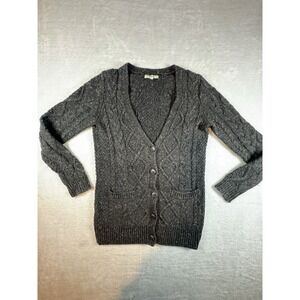 Madewell Charcoal Women's Wool Blend Cable knit Button Cardigan Size Sm Grandma